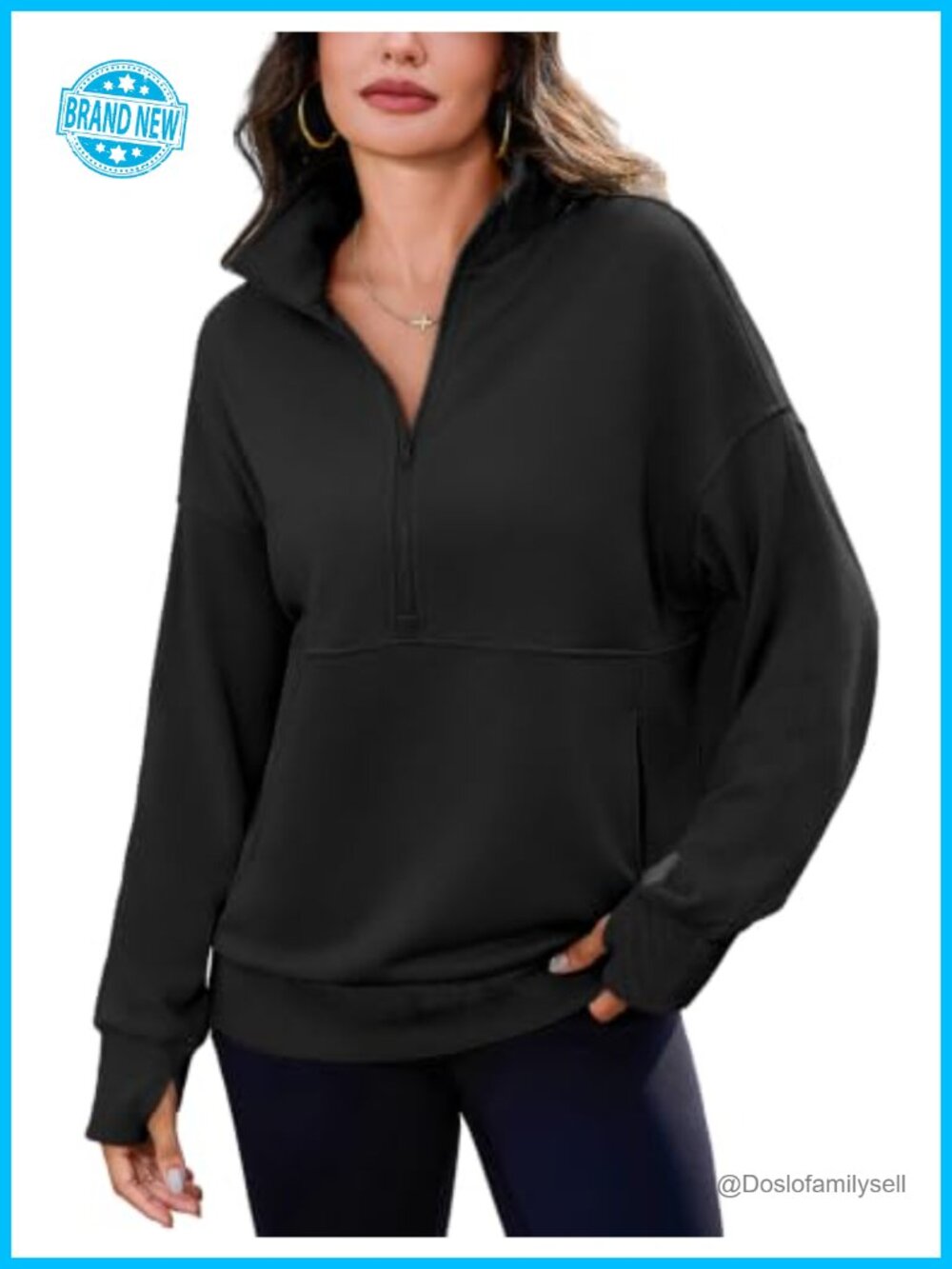 Women Half Zip Oversized Sweatshirt Drop Shoulder Pullover